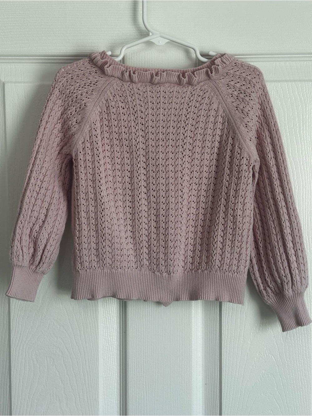 Girl Orchid Pink Pointelle Ruffle Cardigan by Janie and Jack Size 3T Dusty Pink - Picture 3 of 5